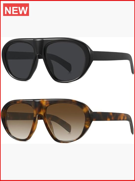 Retro Oversized Aviator Sunglasses UV400 Protection Oval Trendy Outdoor Shades main image 5